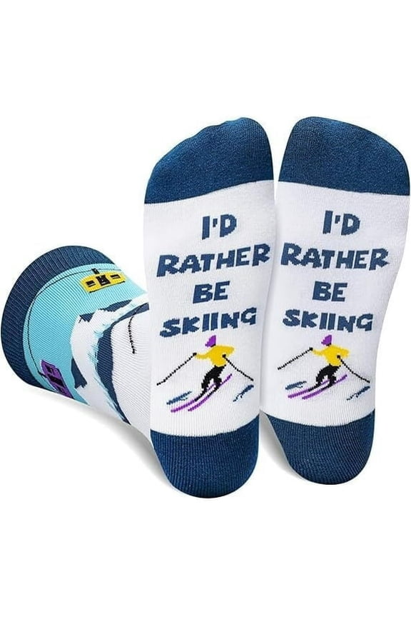 Funny Skiing Socks for Men Women Teen Boys - I’d Rather Be Skiing Novelty Cool Crazy Outdoor Socks -Easter Fathers Valentines Birthday Fun Gifts for Sports Lovers Christmas Stocking Stuffers