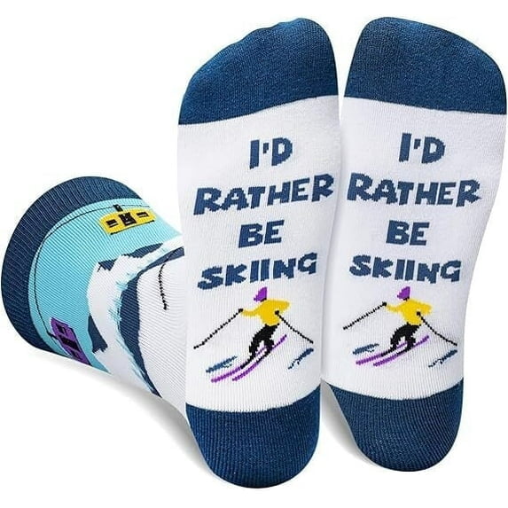 Funny Skiing Socks for Men Women Teen Boys - I’d Rather Be Skiing Novelty Cool Crazy Outdoor Socks -Easter Fathers Valentines Birthday Fun Gifts for Sports Lovers Christmas Stocking Stuffers