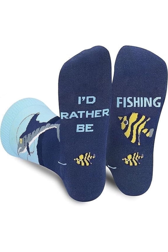 Funny Fishing Socks for Men Dad Teen Boys-I’d Rather Be Fishing Fun Novelty Funky Cool Crazy Silly Crew Socks-Easter Fathers Valentines Fisherman Birhthday Gifts Christmas Stocking Stuffers
