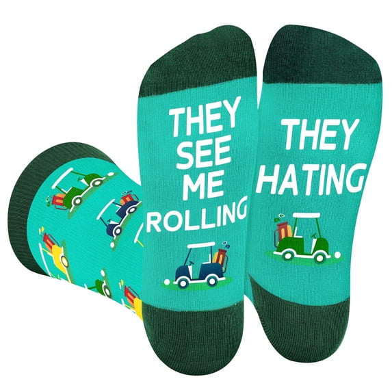 Funny Golf Socks for Men Women Dad Teens-Novelty Funky Cool Crazy Silly Socks-Easter Fathers Valentines Golf Lover Golfer Christmas Birthday Gifts Stocking Stuffers-Green