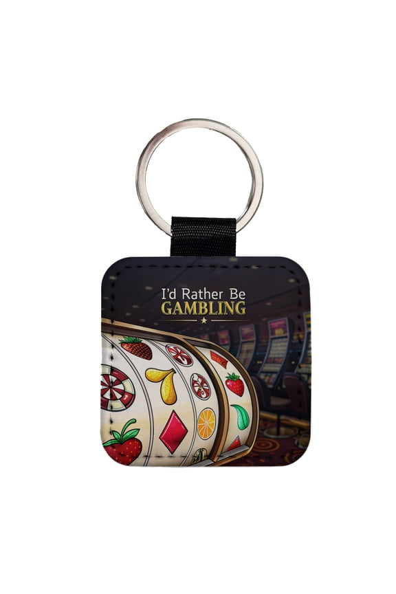 I'd Rather Be Gambling Slot Machines Faux Leather Square Keychain