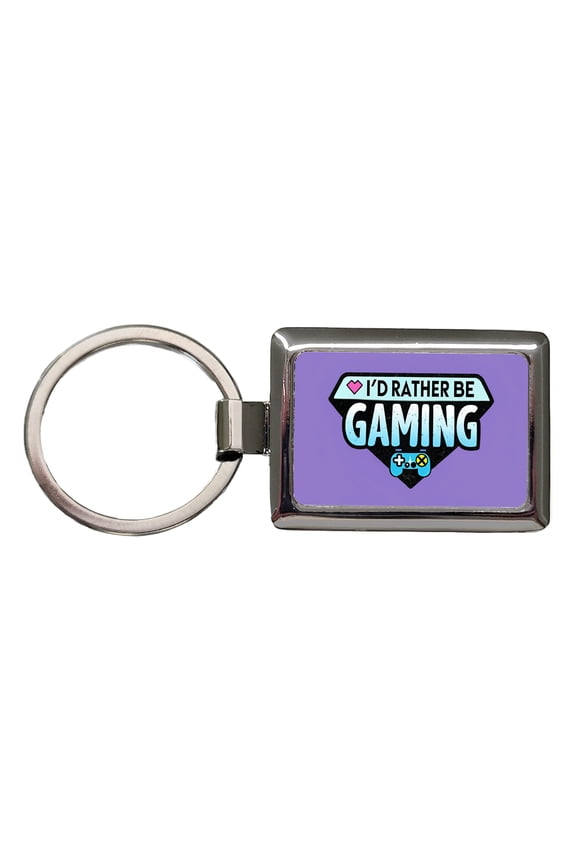 I'd Rather Be Gaming Gamer Metal Rectangle Keychain