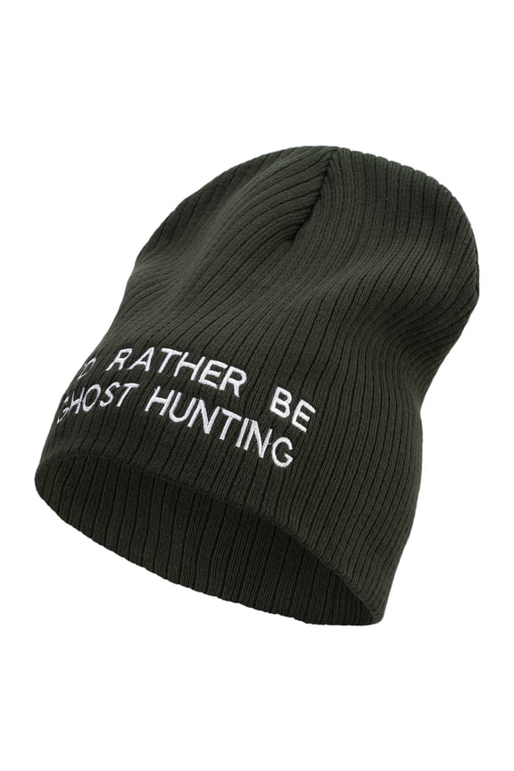 I'd Rather Be Ghost Hunting Embroidered Big Size Cotton Short Beanie - Olive XL-3XL