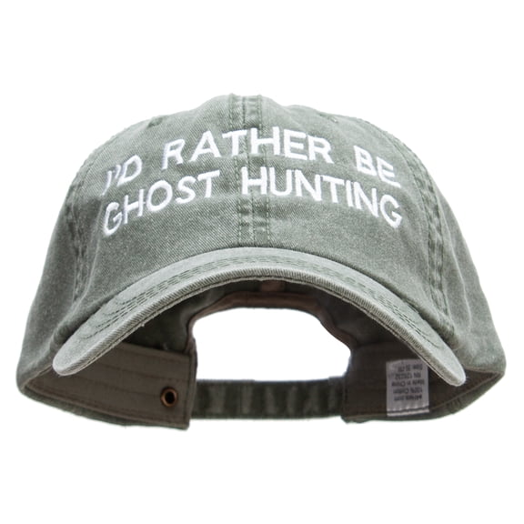 I'd Rather Be Ghost Hunting Embroidered Big Size Washed Pigment Dyed Cap - Olive XL-3XL