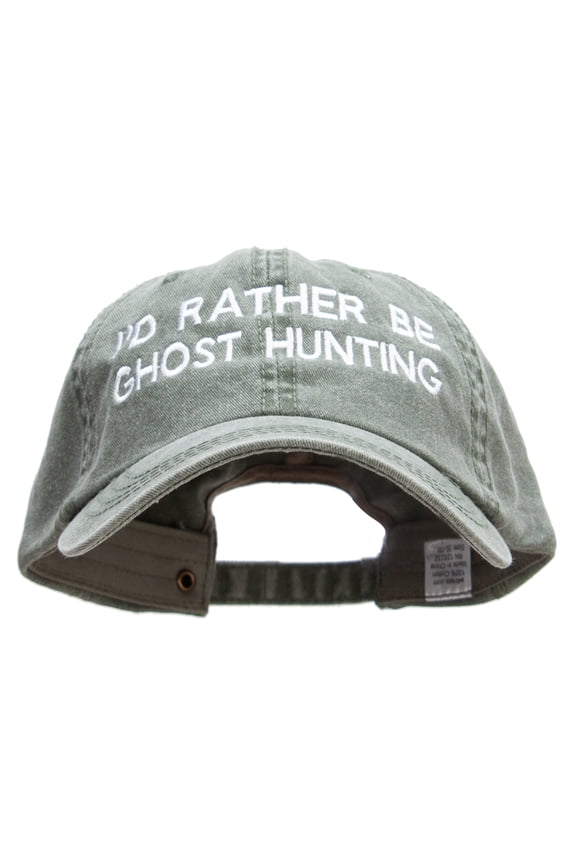 I'd Rather Be Ghost Hunting Embroidered Big Size Washed Pigment Dyed Cap - Olive XL-3XL