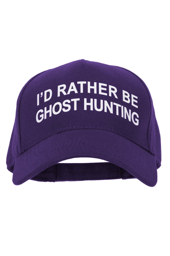 I'd Rather Be Ghost Hunting Heat Transfer 5 Panel Cotton Jersey Knit Cap - Purple OSFM