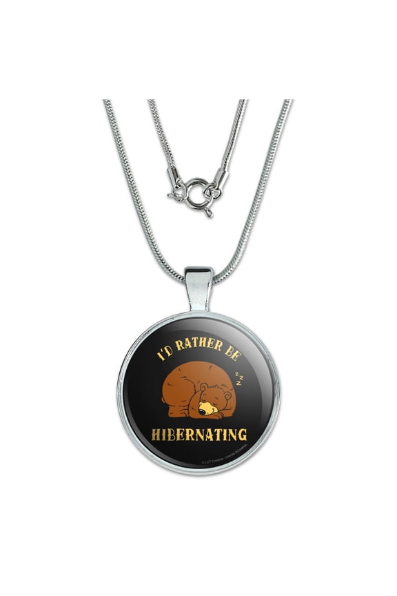 I'd Rather Be Hibernating Sleeping Bear Funny Humor 1" Pendant with Sterling Silver Plated Chain