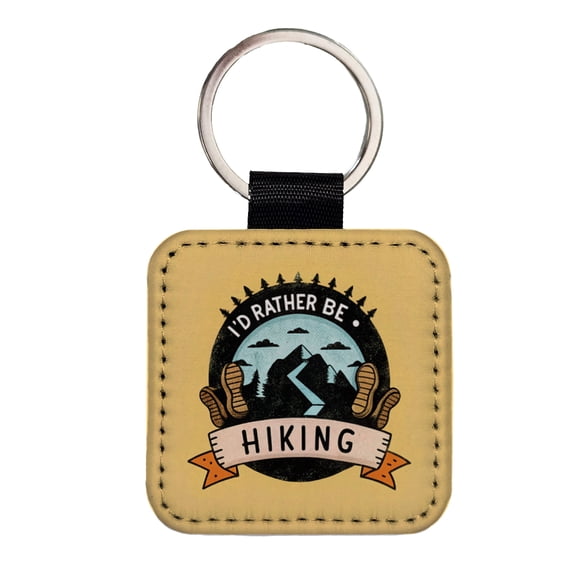 I'd Rather Be Hiking Faux Leather Square Keychain