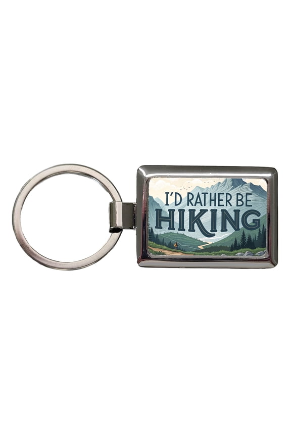 I'd Rather Be Hiking Trails Mountains Metal Rectangle Keychain