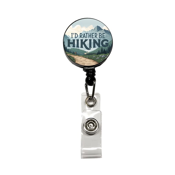 I'd Rather Be Hiking Trails Mountains Retractable Reel ID Badge Key Card Name Tag Holder with Clip