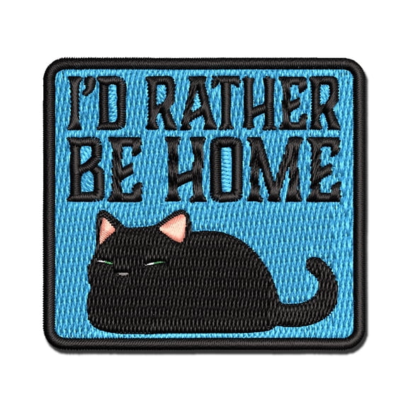 I'd Rather Be Home Cat Applique Multi-Color Embroidered Iron-On Patch - 2.0 Inch Mini
