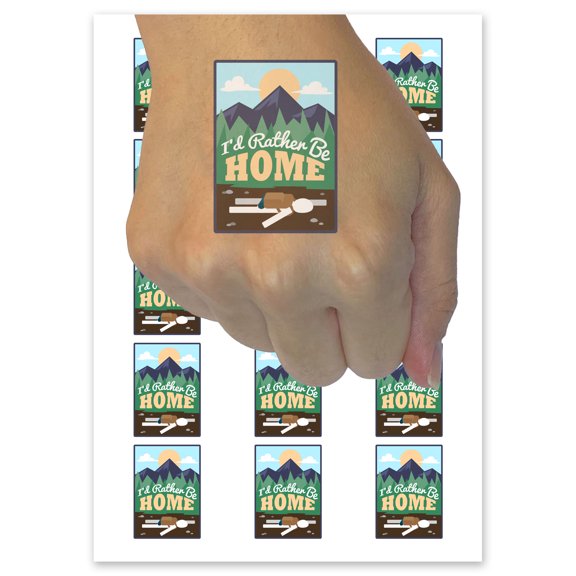 I'd Rather Be Home Hiking Nature Funny Temporary Tattoo Water Resistant Fake Body Art Set Collection - 15 2" Tattoos (1 Sheet)