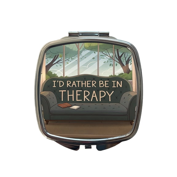 I'd Rather Be In Therapy Therapist Psychiatrist Travel Makeup Handbag Purse Small Pocket Compact Mirror