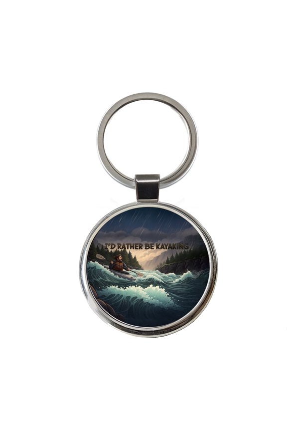 I'd Rather Be Kayaking Man Kayaker Raging River Metal Round Keychain