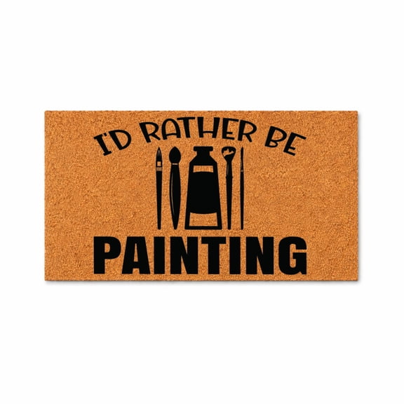 I'd Rather Be Painting Doormat, Funny Painter Quote Entryway Door Mat, Artist Studio Welcome Mat (16x24 inches) WoodByStu 7635