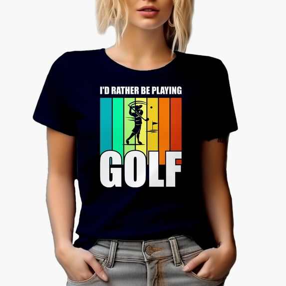 I'd Rather Be Playing Golf Quote, Golf Player, Golfing or Golfer Themed Merch Gift, Navy Blue T-Shirt, Large
