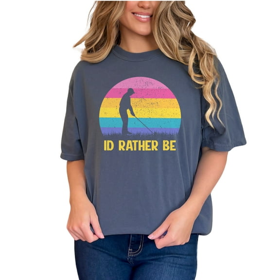 I'd Rather Be Playing Golf Retro Golfer Silhouette, Denim Comfort Colors T-Shirt, Large