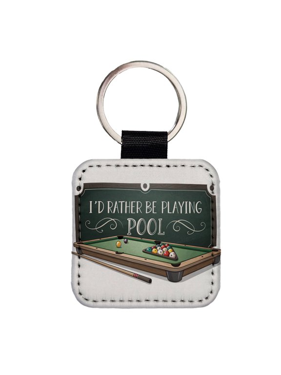 I'd Rather Be Playing Pool Faux Leather Square Keychain