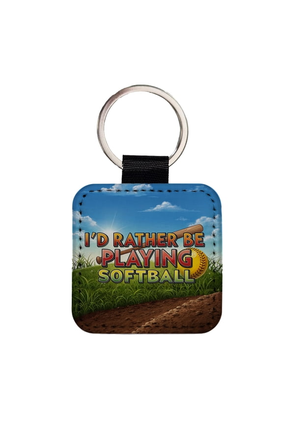 I'd Rather Be Playing Softball Faux Leather Square Keychain
