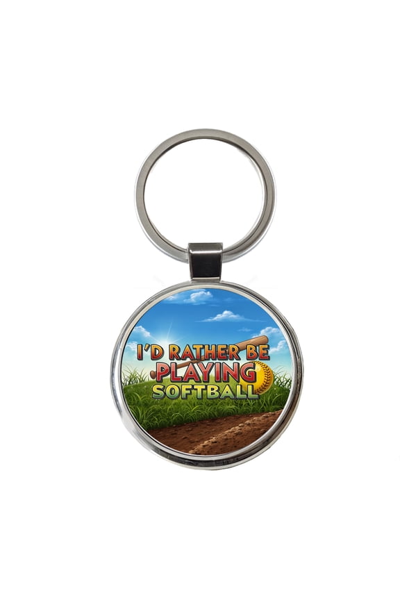 I'd Rather Be Playing Softball Metal Round Keychain