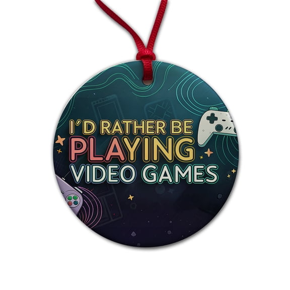 I'd Rather Be Playing Video Games Christmas Tree Holiday Round Ceramic Ornament