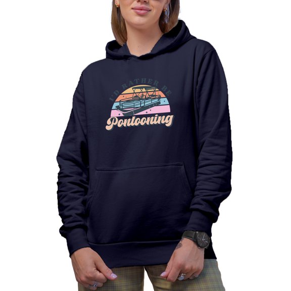 I'd Rather Be Pontooning & Retro Pontoon Art Merch Gift, Navy Blue Hooded Sweatshirt or Hoodie, 3XL