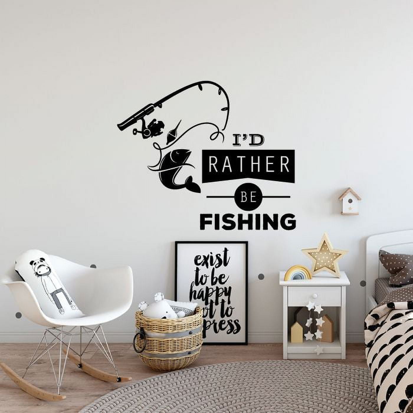 I'd Rather Be Quote Fishing Fish Fisher Fishers Fisherman Quotes Vinyl Design  Wall Sticker Wall Art Wall Decal Boy Girl Kid Room Pool Area Bedroom Home  Decor Stickers Decoration Size (28x30 inch) 