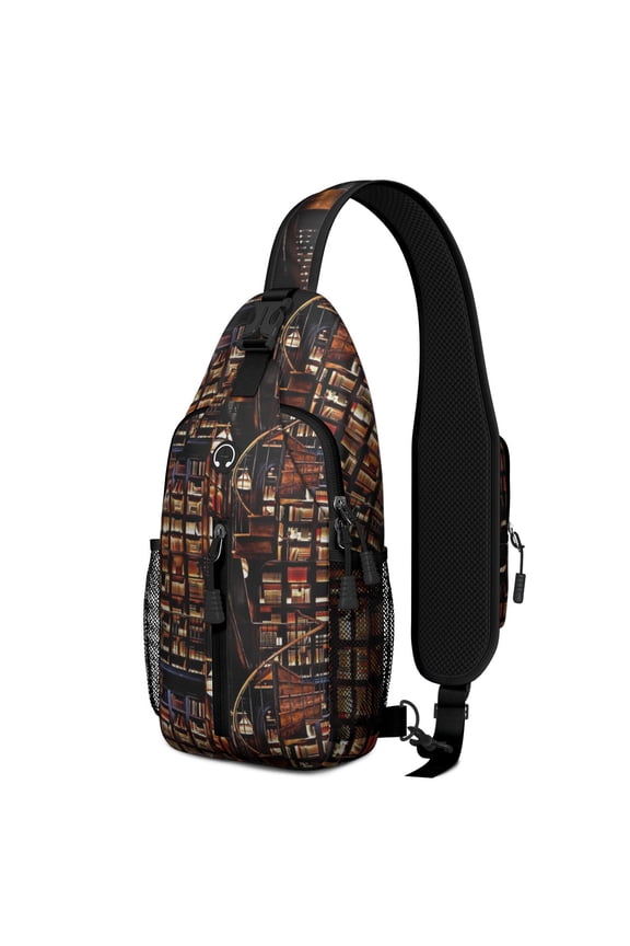 I'd Rather Be Reading Sling Backpack, Bookstore Book Club Crossbody Daypack, Classic Bookshelf Print Bag