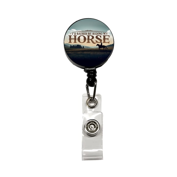 I'd Rather Be Riding My Horse Retractable Reel ID Badge Key Card Name Tag Holder with Clip