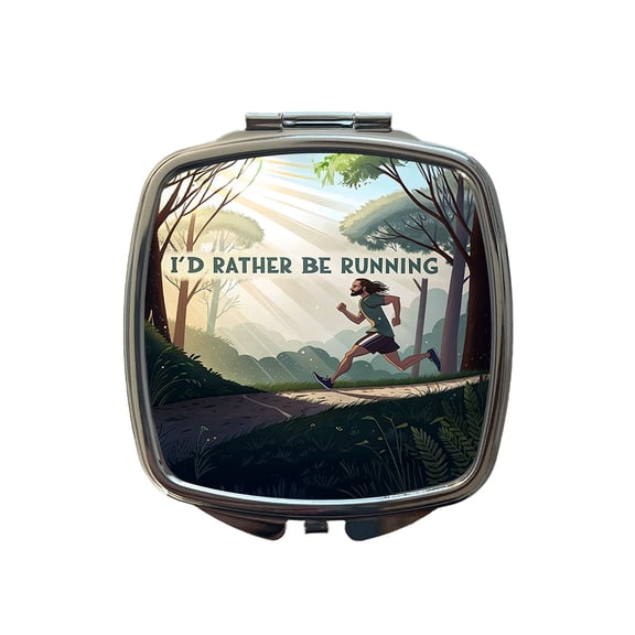 I'd Rather Be Running Man Jogging Travel Makeup Handbag Purse Small Pocket Compact Mirror