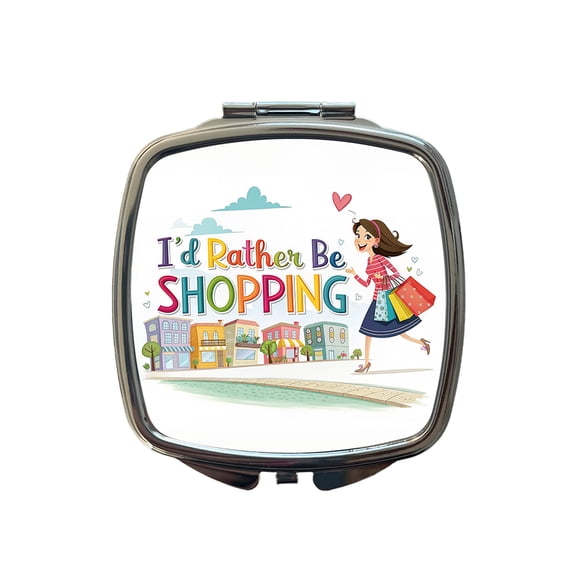 I'd Rather Be Shopping Funny Travel Makeup Handbag Purse Small Pocket Compact Mirror
