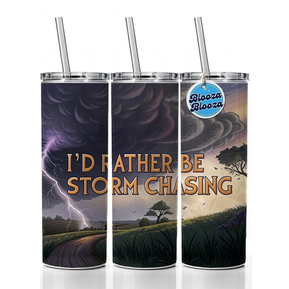 I'd Rather Be Storm Chasing Hurricane Tornado 20oz Insulated Water Bottle Skinny Tumbler Includes Straw