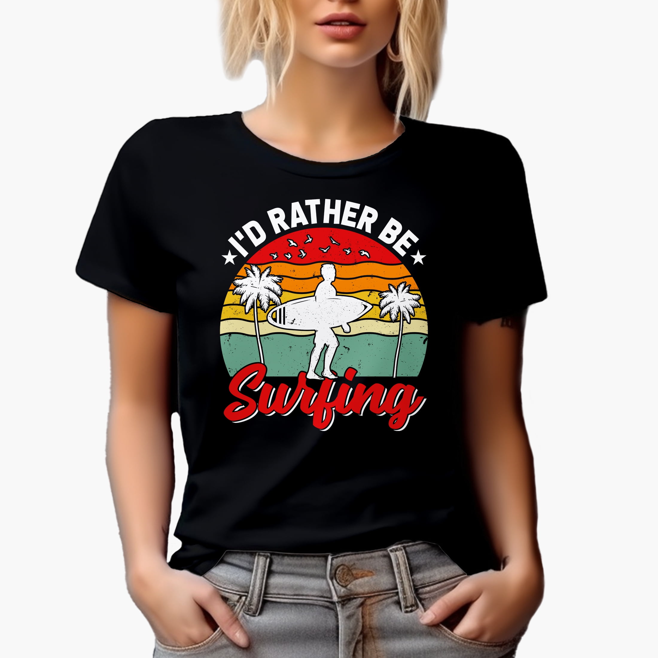I'd Rather Be Surfing, Surfer, Black T-Shirt, 3XL