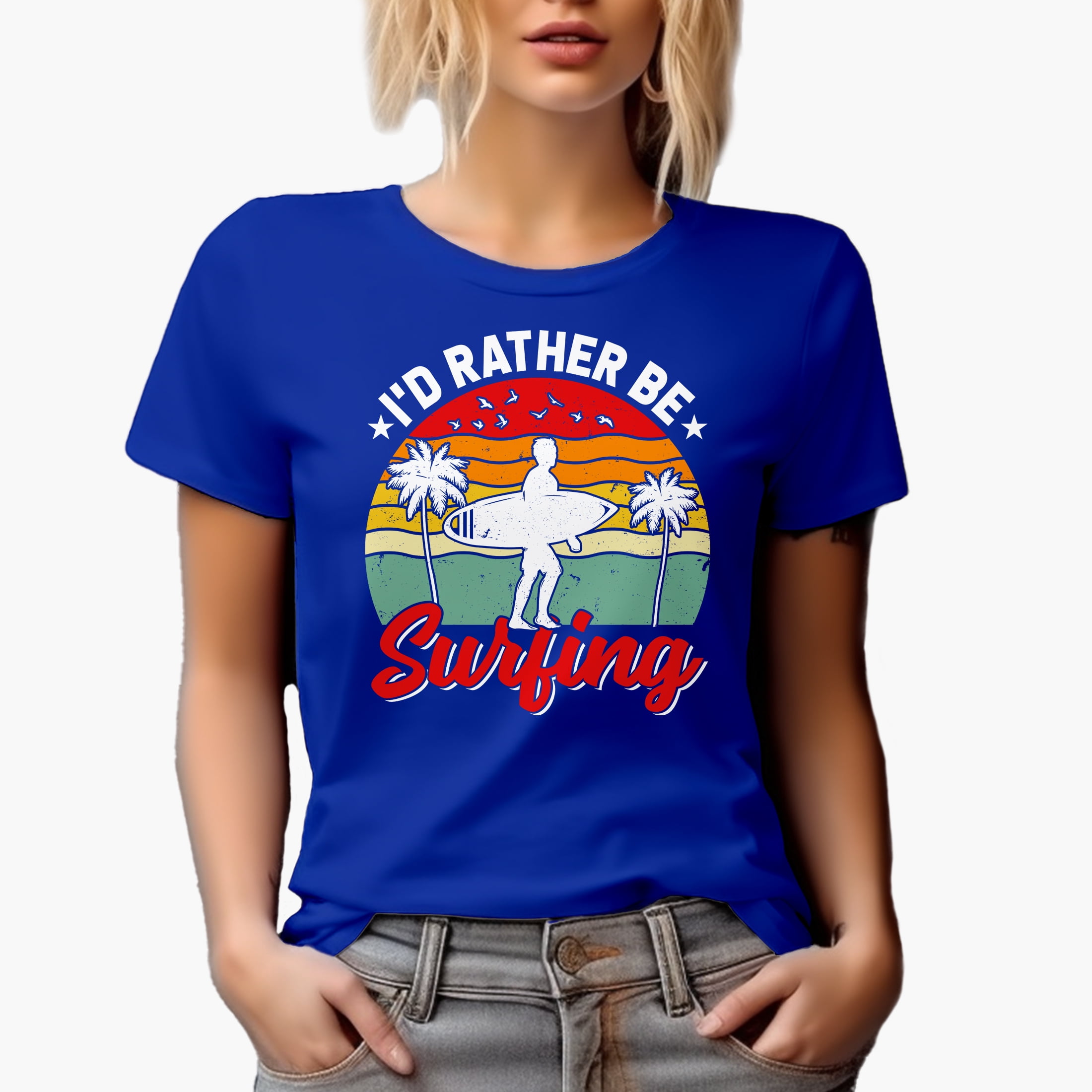 I'd Rather Be Surfing, Surfer, Royal Blue T-Shirt, 3XL