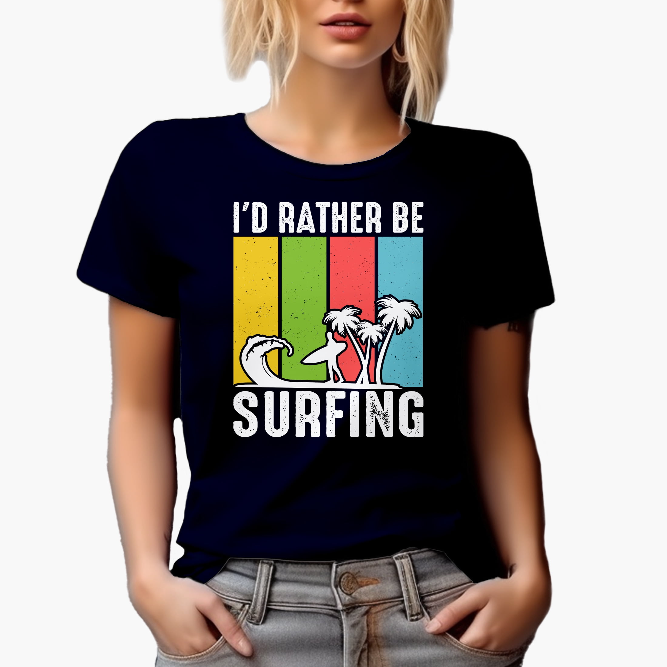 I'd Rather Be Surfing, Surfer or Surf Enthusiast, Navy Blue T-Shirt, 2XL