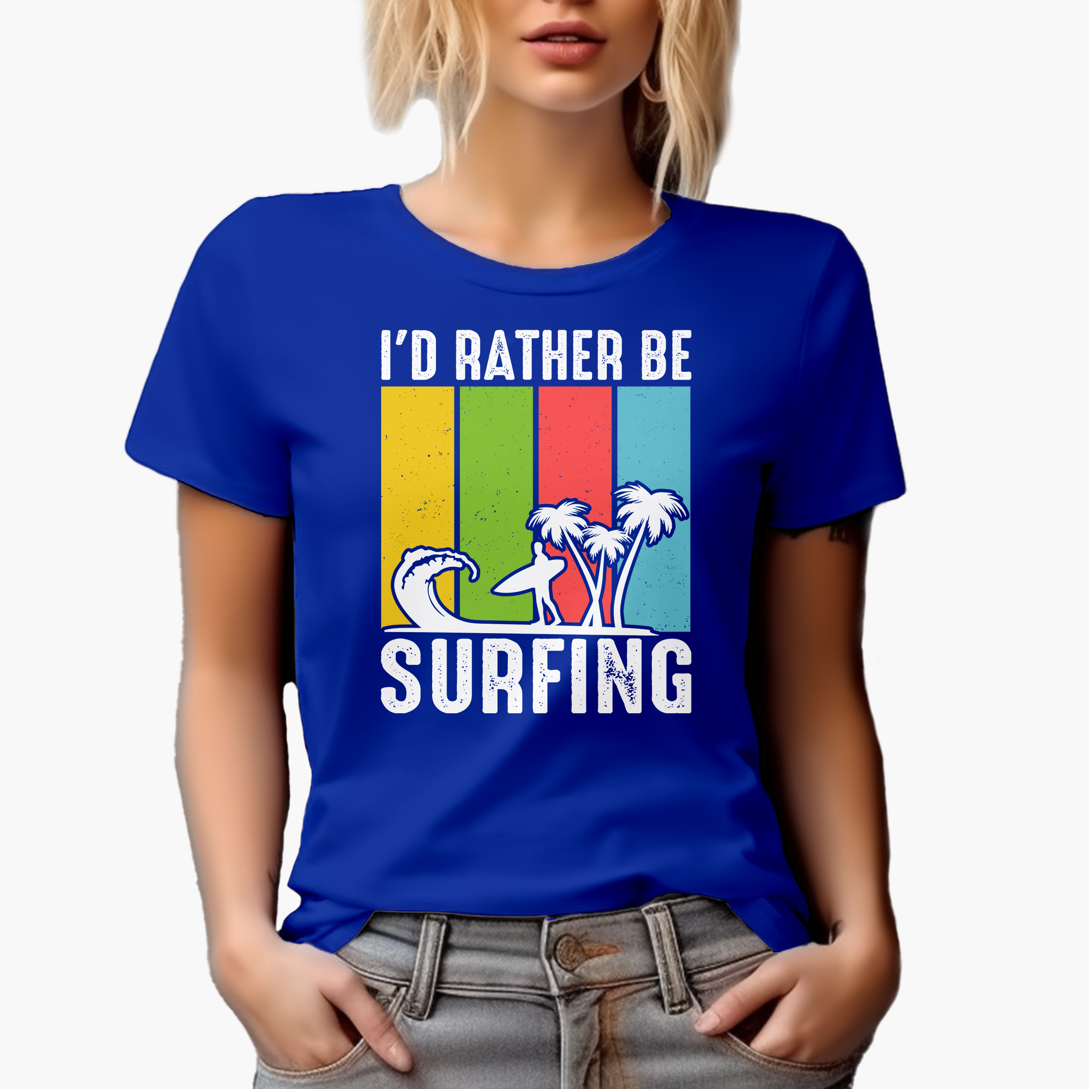 I'd Rather Be Surfing, Surfer or Surf Enthusiast, Royal Blue T-Shirt, Medium