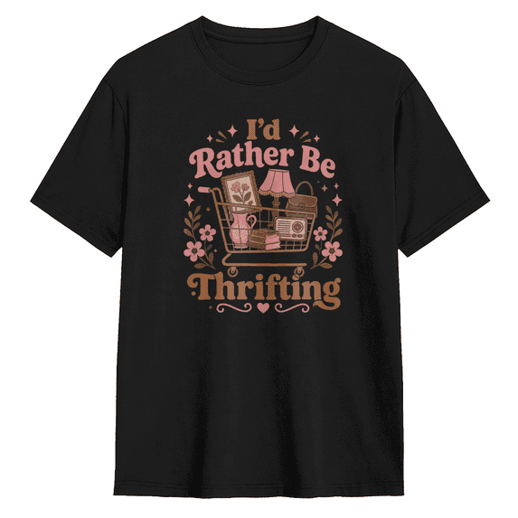 I'd Rather Be Thrifting Vintage Graphic Tee for Men and Women, Humorous Party Cotton Short Sleeves T-Shirt