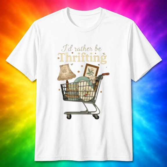I'd Rather Be Thrifting Vintage Shopping Cart Graphic T-Shirt, for men & women, S-5XL