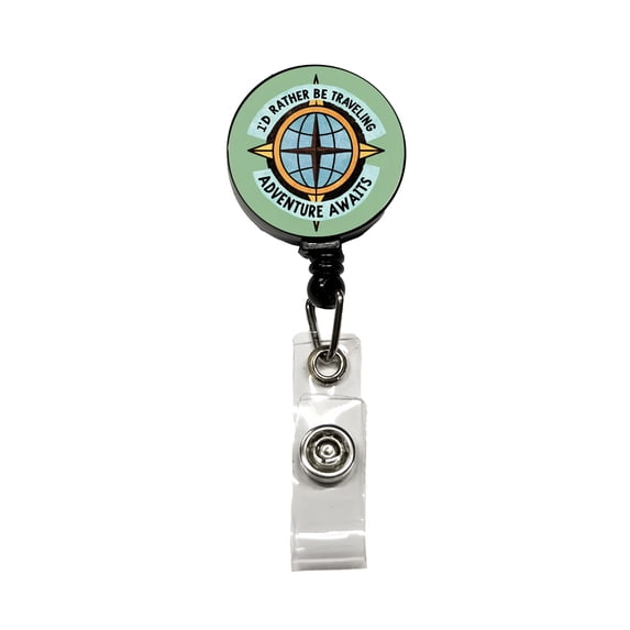 I'd Rather Be Traveling Adventure Retractable Reel ID Badge Key Card Name Tag Holder with Clip