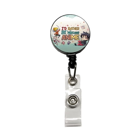 I'd Rather Be Watching Anime Retractable Reel ID Badge Key Card Name Tag Holder with Clip