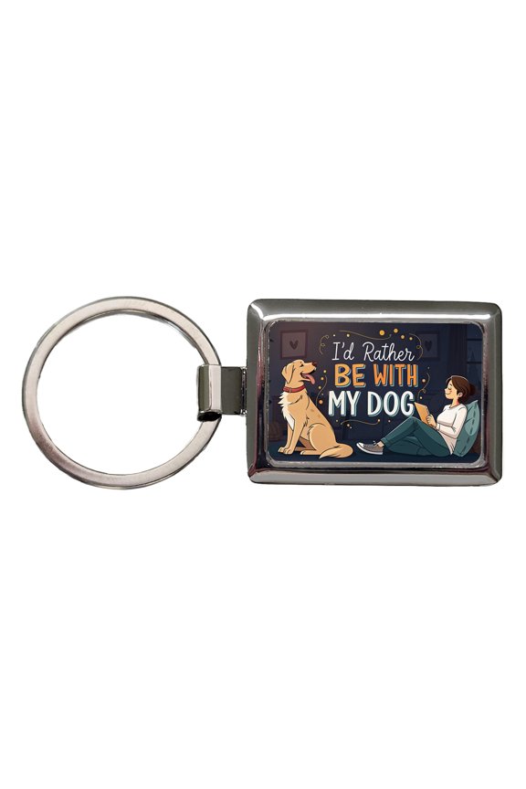 I'd Rather Be With My Dog Funny Metal Rectangle Keychain