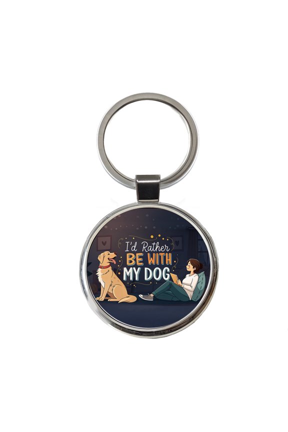 I'd Rather Be With My Dog Funny Metal Round Keychain