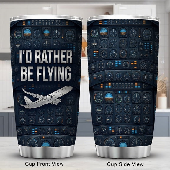 I’d Rather Be Flying Stainless Steel Tumbler – 20oz Vacuum Insulated Tumbler with Airplane Cockpit Design – Christmas, Birthday & Retirement Gifts for Pilots, Flight Students, Aviation Lovers