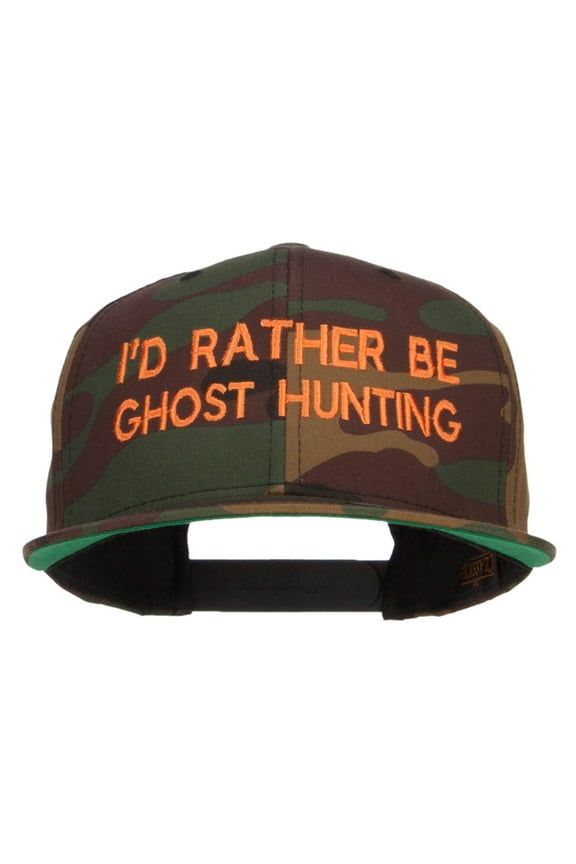 I'd Rather Ghost Hunting Embroidered Camo Cap - Green OSFM