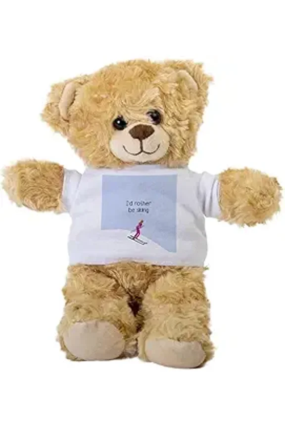 I'd Rather be Skiing Woman Teddy Bear, Gift Stuffed Animal, Plush Teddy Bear with Tee, Welcoming Baby Gift, Gift for Her, Gift for Newborn, Cute Birthday Basket Idea