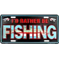 thumbnail image 1 of I'd Rather be Fishing Fish Black 6"x12" Aluminum License Plate Tag, 1 of 1