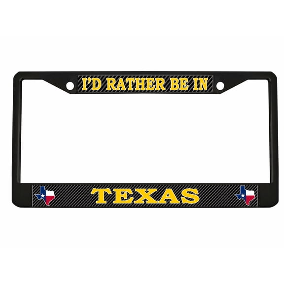 I'd Rather be in Texas Style Heavy Duty Metal License Plate Frame Personalised/Car Accessories Car Tag Holder Cover (Black/Carbon/Yellow)