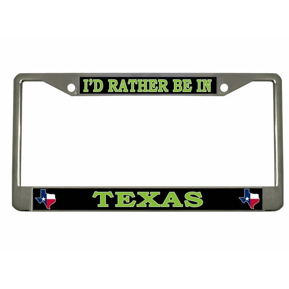 I'd Rather be in Texas Style Metal License Plate Frame Personalized/Car Accessories Car Tag Holder Cover (Chrome/Black/Limegreen)