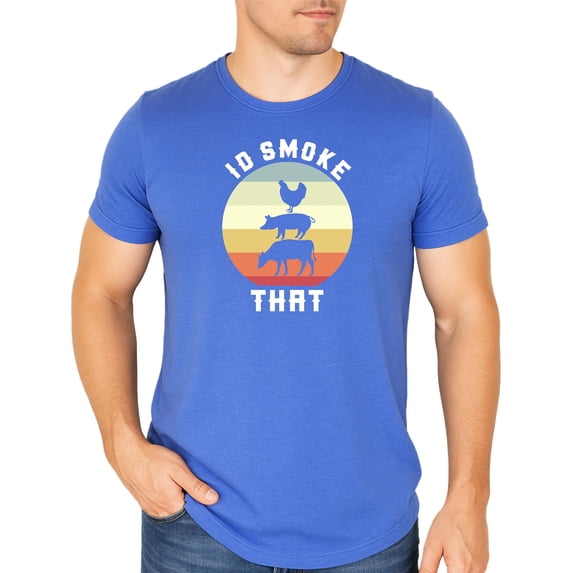 I'd Smoke That Funny Grilling & Cooking Shirt for Men Humorous Graphic Tee Heather Blue Shirt Adult Large