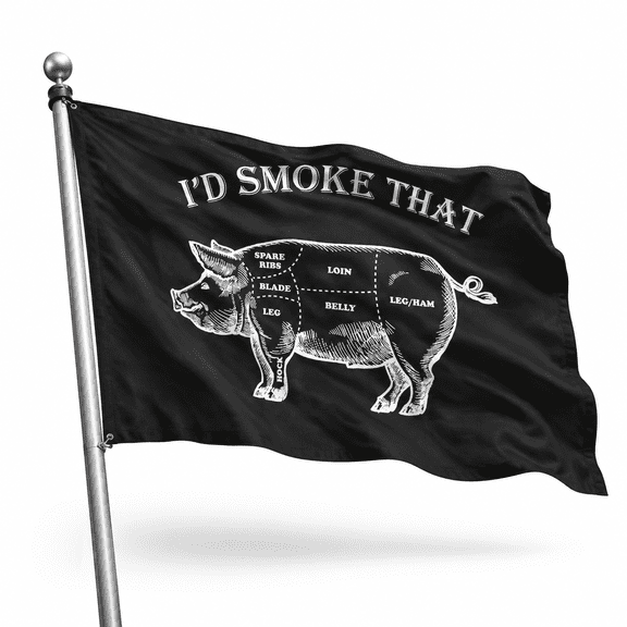 I'd Smoke That Pig Funny Bbq 3x5 Foot Polyester Indoor Outdoor Decor Flag